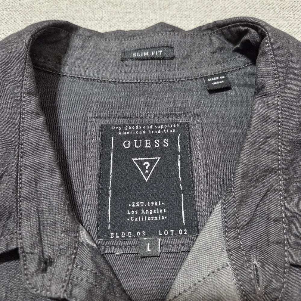 Guess Button Up Charcoal Gray Flip Cuff Yoke Slim‎ Fit Western Shirt Men's L
